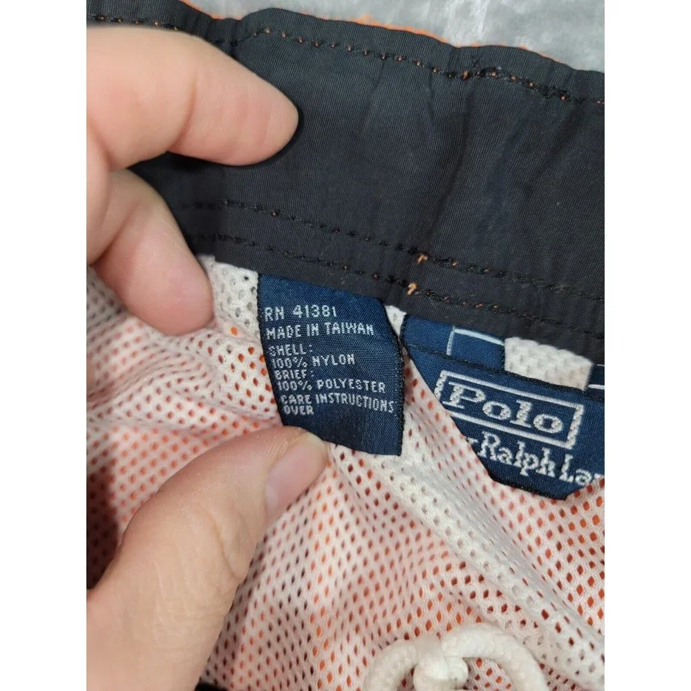 Polo Ralph Lauren Orange Cargo Pocket Nylon Mesh Lined‎ Swim Trunks Large